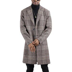 Men's Khaki Winter Single-Breasted Trench Coat with Notched Collar Pockets